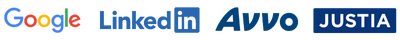 Logos of Google, Justia, Avvo, and LinkedIn representing trusted legal platforms